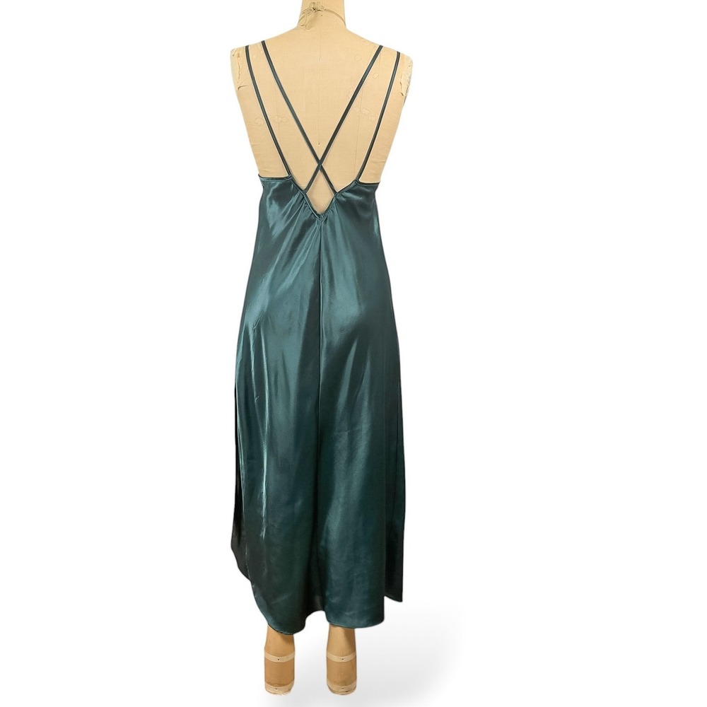 90's Emerald Maxi Slip Dress Strappy Low Back Glam Evening Matallic Size M - Picture 3 of 14